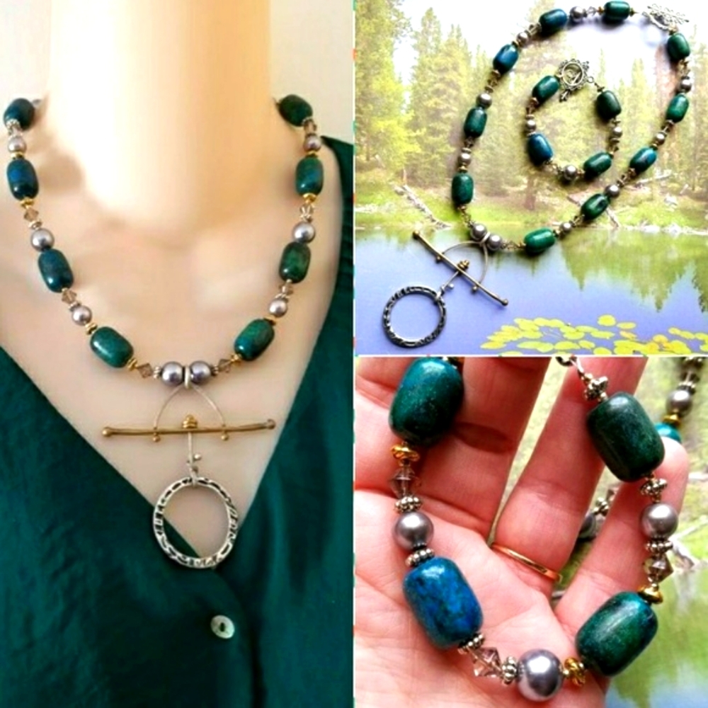 Stone bead necklace set boho style handmade